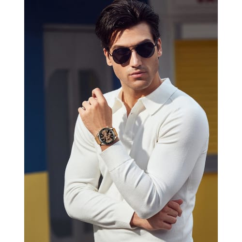 BY BENYAR Men's Watch Chronograph Analog Quartz Movement Stylish Sports Designer Watch 30m Water Resistant Elegant Father's Day Gift, Light Blue, Chro