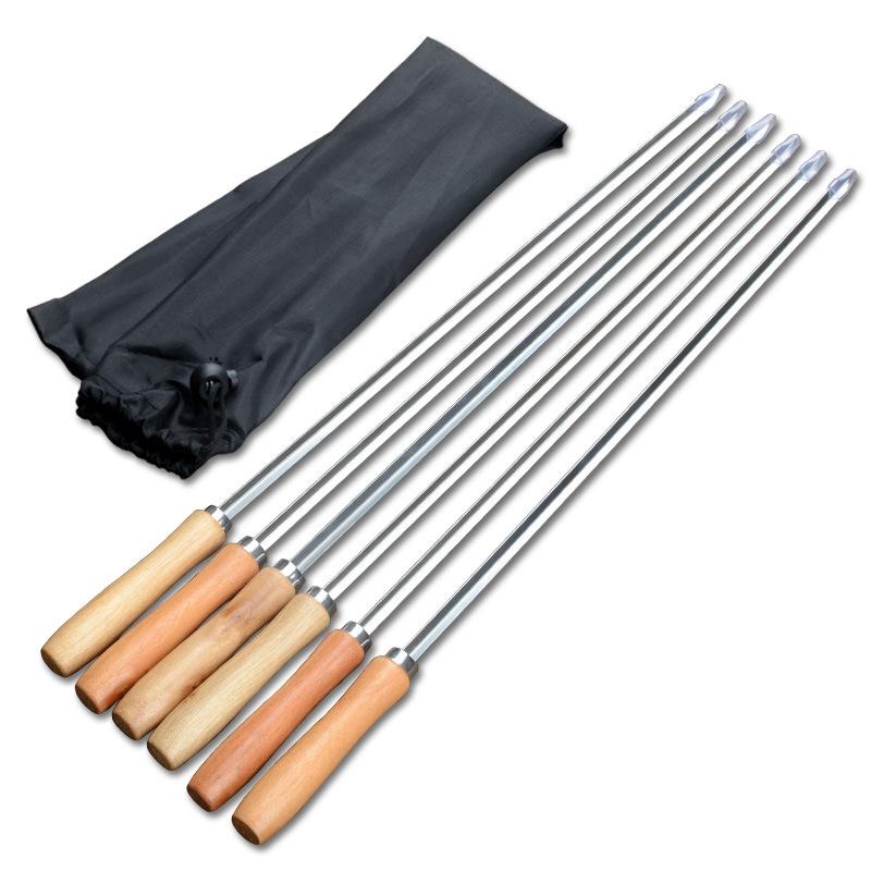 

6 шт. шампуров для барбекю 50 см V-образной формы с длинной ручкой для шашлыка, шашлыка, гриля, деревянной вилки для барбекю, нержавеющей стали, иглы для гриля на открытом воздухе