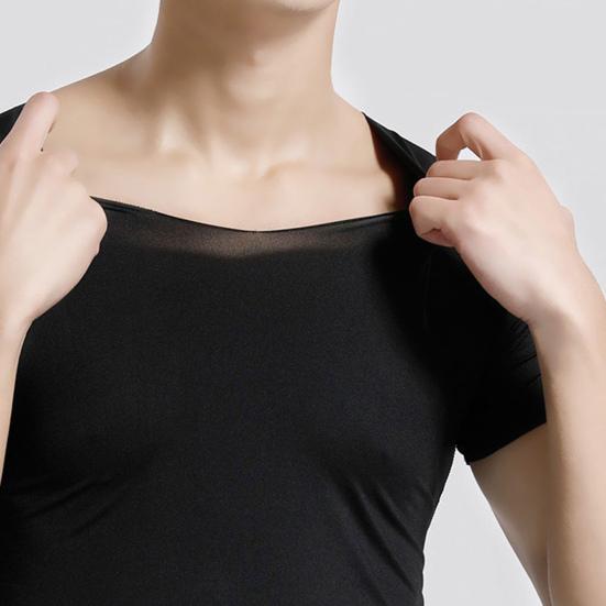 Men T-shirt Anti-shrink V Neck Thin Polyester Men Summer Fitness T-shirt for Gym