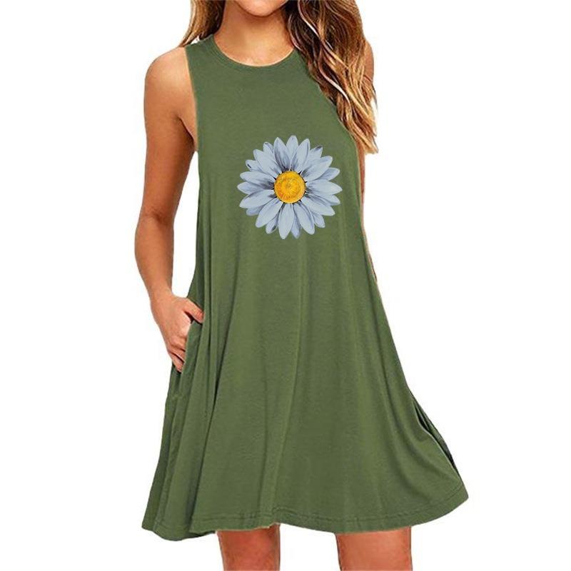 QICED Fashion Summer Spring Sleeveless  V-Neck Casual Dresses