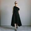New Summer/Fall Collection Elegant Off-the-Shoulder Waist-Cinched Tie-Front Dress with Asymmetrical Hem for Women