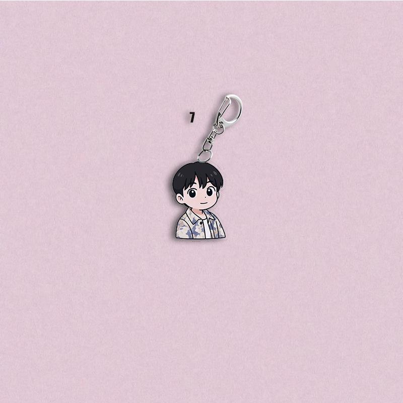 

BTS Casual Outfit Cartoon Keychain, Bangtan Boys Daily Style Cartoon Figure Keyring, Kpop Idol Bag Pendant for ARMY Fans JUNGKOOK