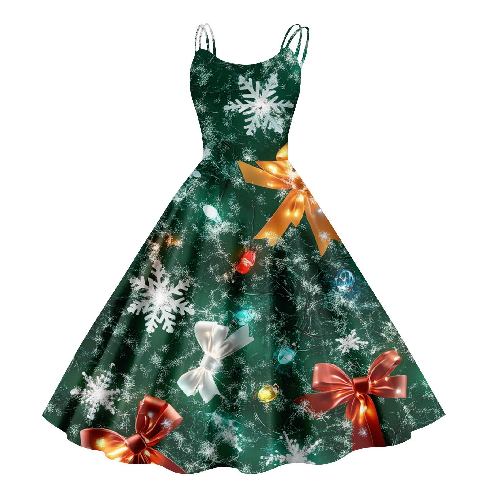 

Женские рождественские подарки, напечатанная шапка Санты, сексуальное платье с открытыми плечами в стиле панк-винтаж M зелёный