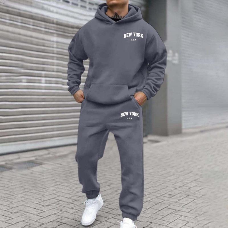 Trendy Unisex Plus Velvet Hooded Sweatshirt Set