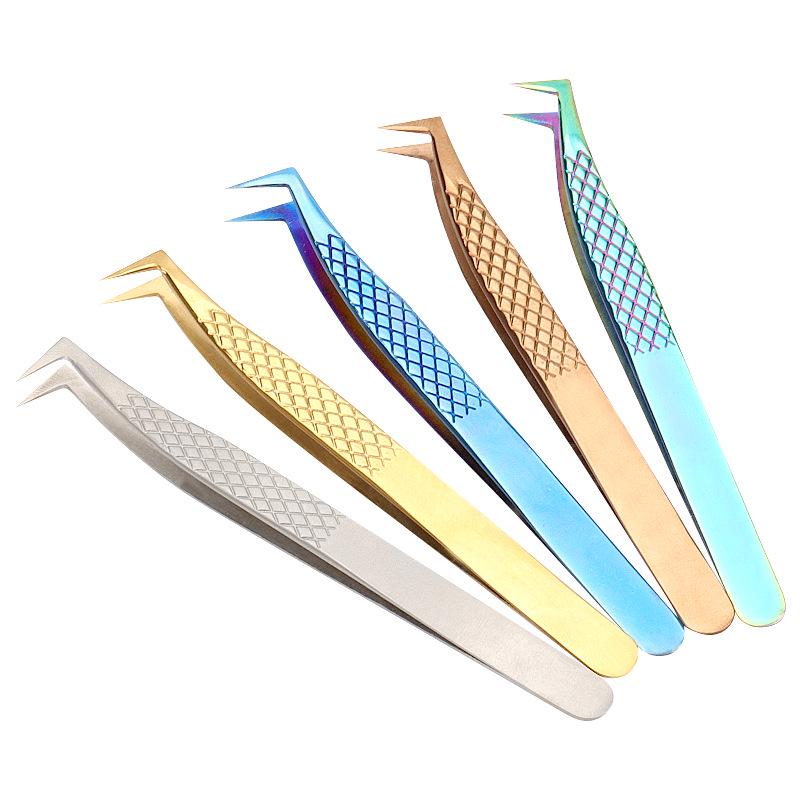Stainless Steel 7-Shaped Eagle Beak Eyelash Extension Tweezers for Beauty Salons