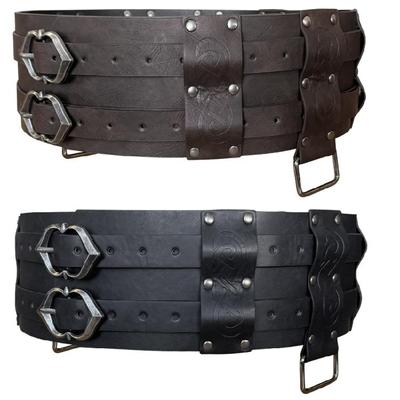 Medieval Waist Belt with Pin Buckle Harajuku PU Waist Belt for Women Coat Dress Adjust Length Double Layer Waist Belt