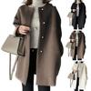 Fall Winter Women Jacket Button-down Round Neck Loose Long Sleeves Straight Woolen