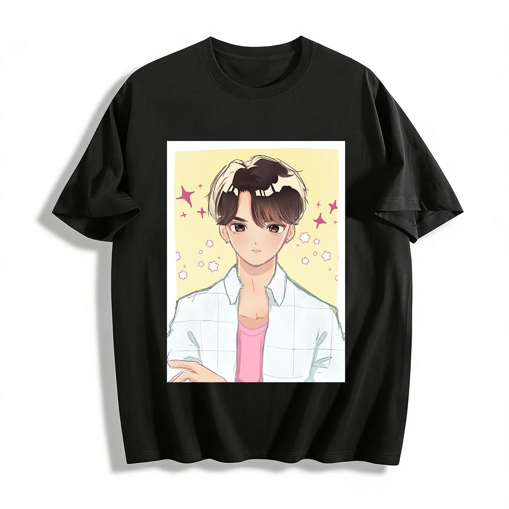 

Anime Style Handsome Boy Print Casual Top Trendy Loose Fit Unisex Short Sleeve T-Shirt Pure cotton T-shirt XXS