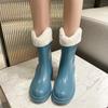 Rain shoes women's short tube fashion waterproof shoes flat rubber shoes wear medium tube water boots warm rain boots fashion