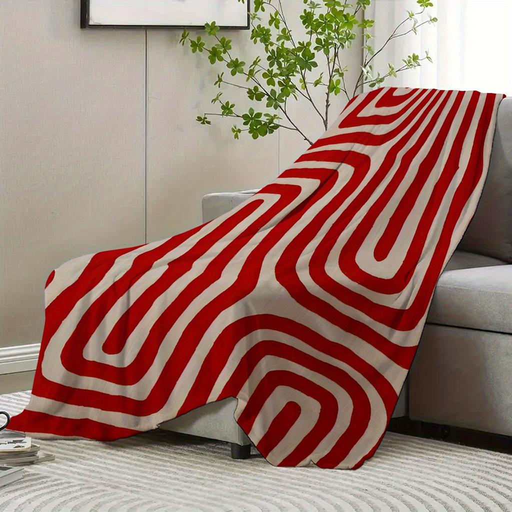 Coperta in Flanella Geometrica Astratta Rossa - Morbido Caldo Plaid Minimalista Moderno per Divano Letto Viaggio Campeggio Arredamento Casa Regalo