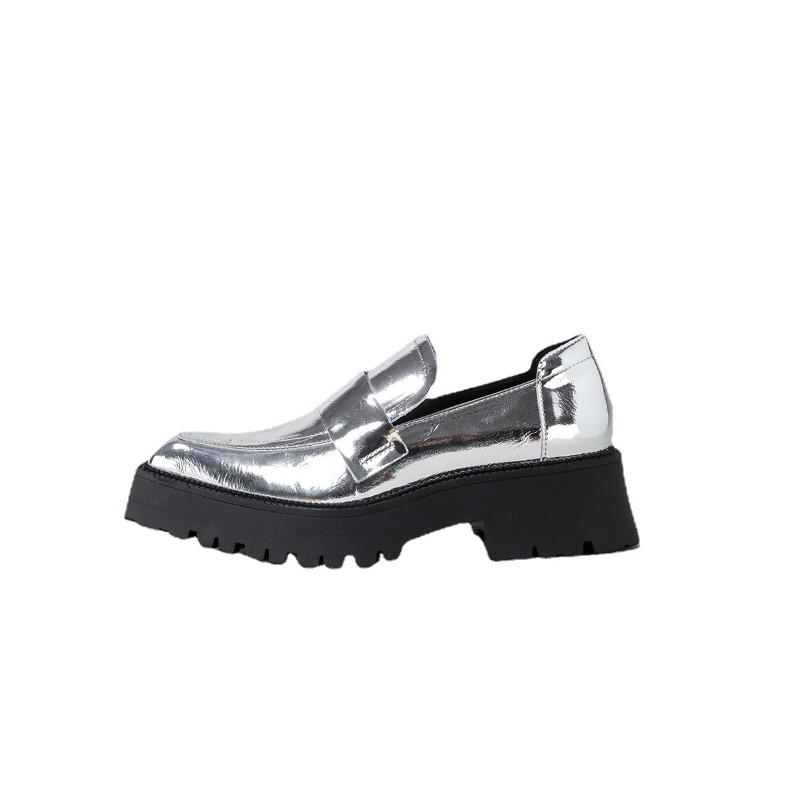Niche design sense retro Mary Jane shoes women's head light mouth spring and autumn women's shoes simple low heel single shoes silver personality