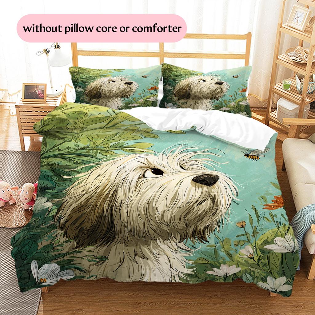 Bee Dog Pattern Bedding Quilt Set  Home Decoration  Gift (1 * duvet cover + 2 * pillowcase  without core)