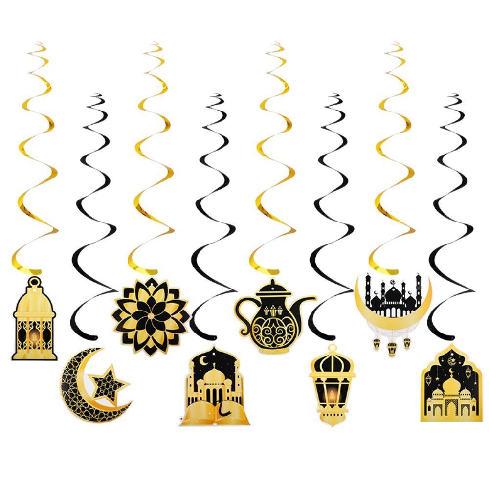 8Pcs/Set New Castle Moon Stars Ramadan Ornaments Mubarak Ramadan Kareem Ramadan Hanging Spirals Eid Swirls Banner Party Supplies