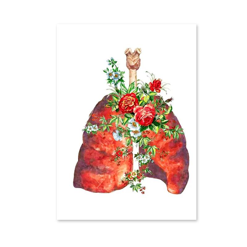 Flower Brain Heart Skull Organ Anatomy Wall Art Canvas Painting Medical Posters and Prints for Doctors Offices Hospitals Decor