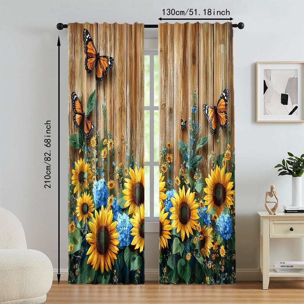2 Pcs, Versatile Polyester Transparent Curtains for Home Decoration Rustic Sunflower for Use In Bedrooms and Living Rooms