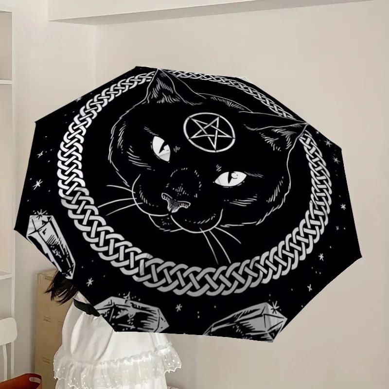 1pc Witchcraft Moon Phase Cat Umbrella with Plastic Handle,Suitable for All Seasons Home Travel Outdoor UmbrellaDD118