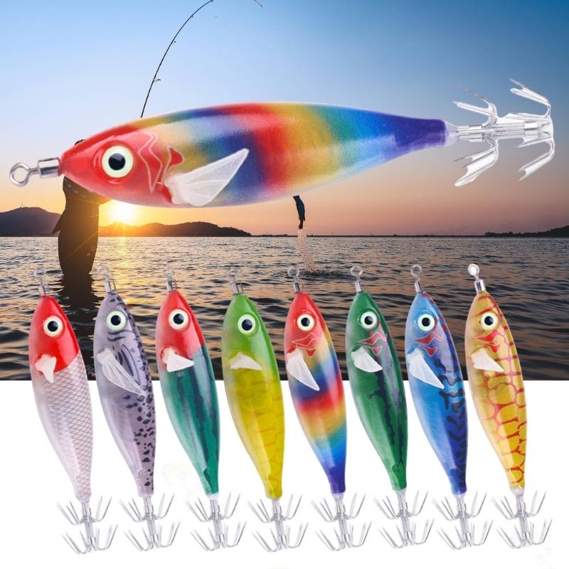 8Pcs Fishing Baits Set for Freshwater and Saltwater Fishing Enthusiasts Multicolor Shrimp Cuttlefish Jig Hook Lures