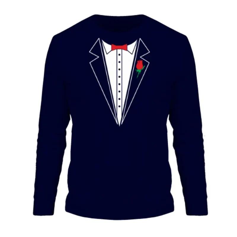 Suit Imitation 3D T-shirt For Men's Street Hip-hop Cosplay Funny And Personalized Round Neck Long Sleeved Fashion Casual New Top