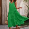 Women Casual Vacation Beach Dress Elegant V-neck Loose Long Dresses Holiday Femme Yellow Black RUFFLES Summer