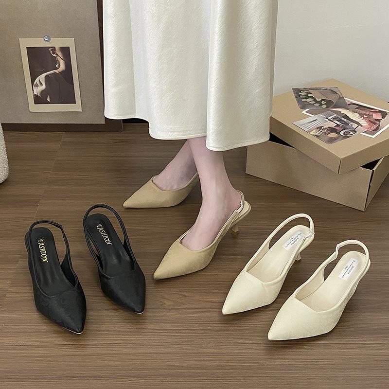 Purple French Women's Spring and Summer Shallow Mouth Socialite Pointed Head Temperament Sandals Bag Head Rear High Heels Strap Muller Single Shoes