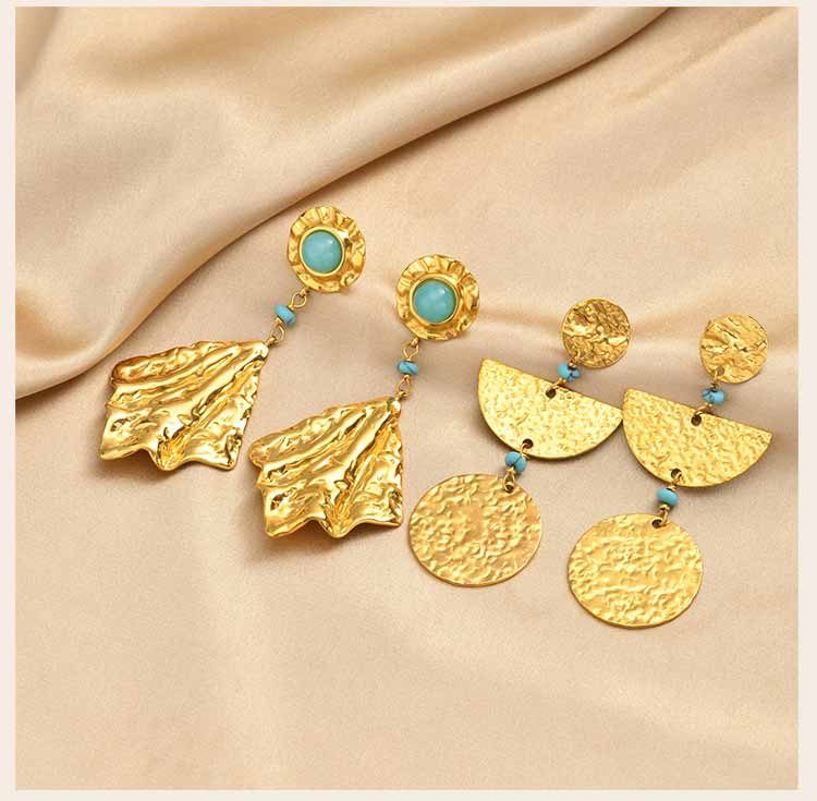 Stainless Steel Fish Drop Earrings for Women Gold Color Shell Turquoise Pearl Vintage Ocean Beach Jewelry Waterproof
