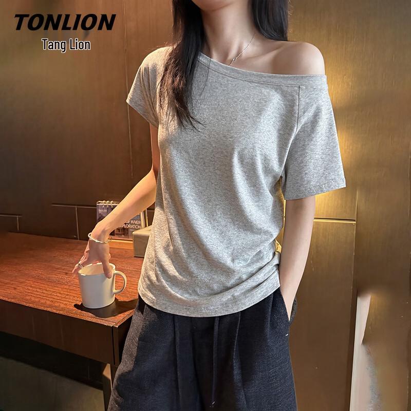 TonLion Women s Cotton Blend Off-Shoulder T-Shirt M