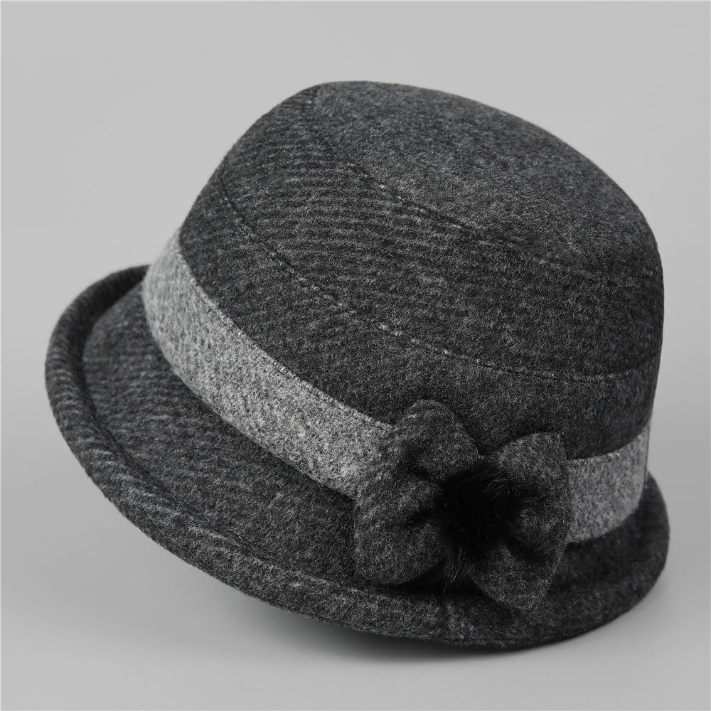 Woolen Elegant Bow Bucket Hat for Ladies and Mothers, Warm and Windproof for Autumn and Winter