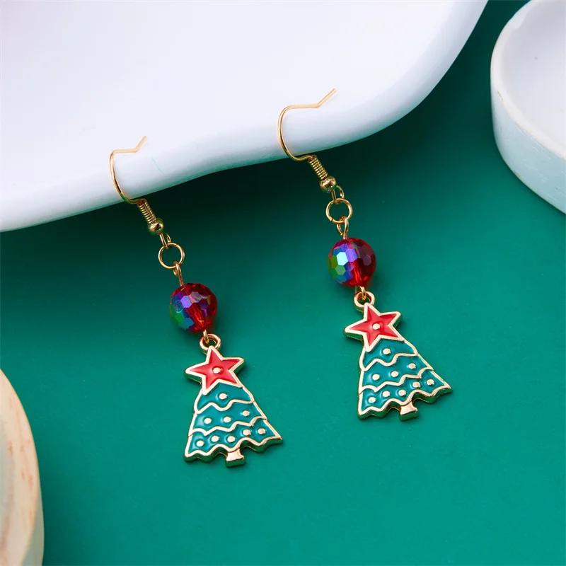 New Crystal Christmas Tree Tassel Earrings for Women Trendy Rhinestone Snowflake Bow Round Drop Earring Girls Christmas Jewelry