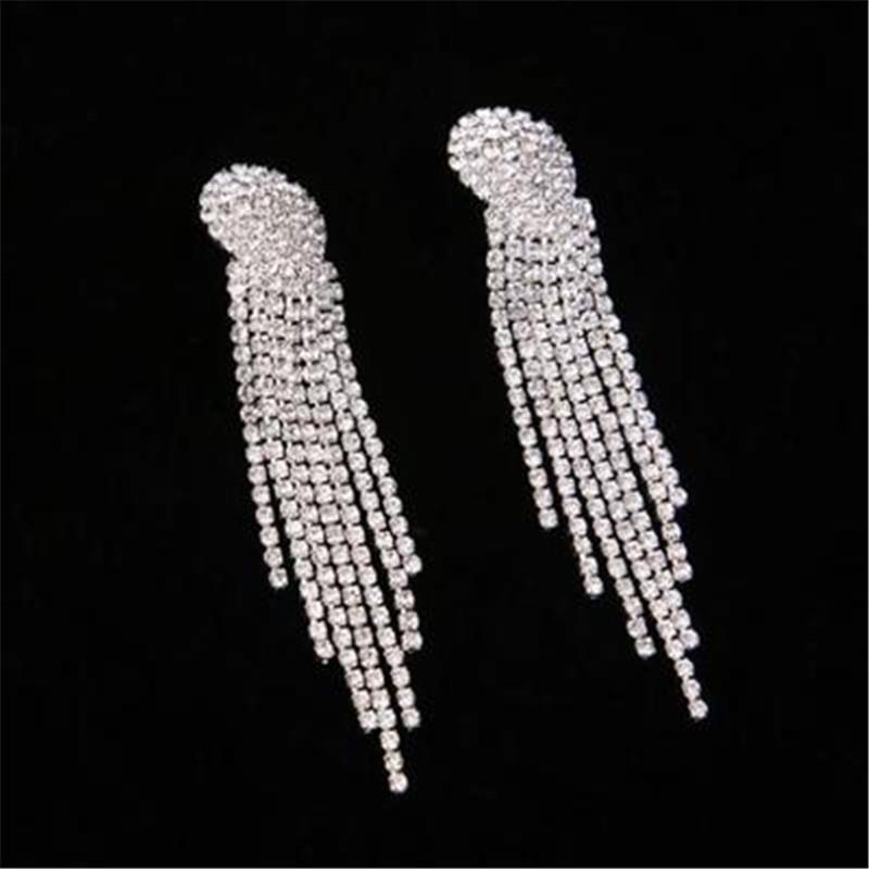 S925 Silver Needle Inlaid Diamond Long Tassel Earrings - Exaggerated European & American Style for Autumn/Winter Evenings