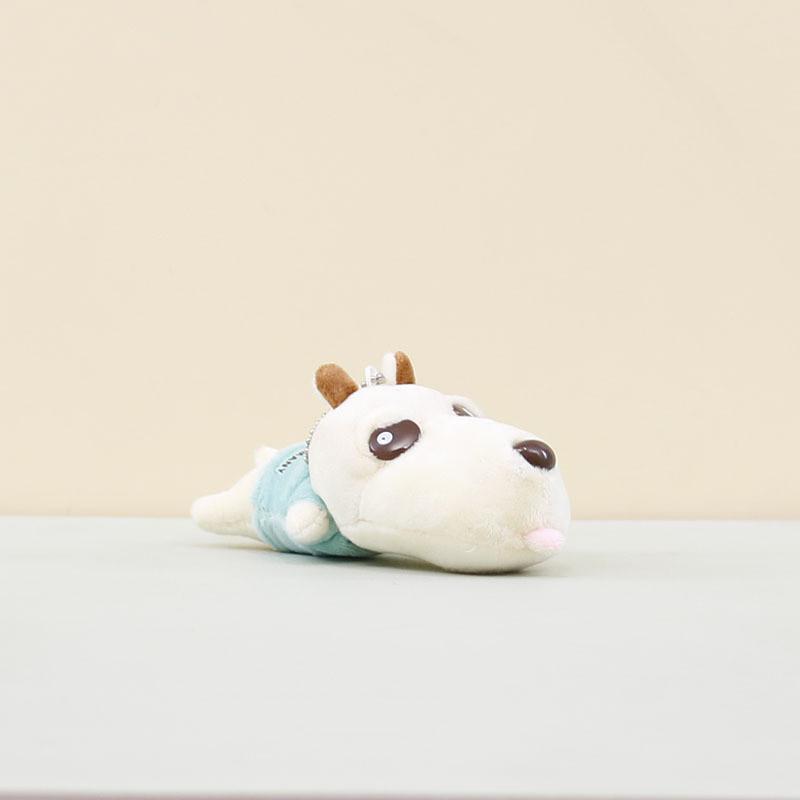 Delightful Short Plush Dog Figure Cute Stuffed Dog Keychain Decorative Charm Sky Blue Dog