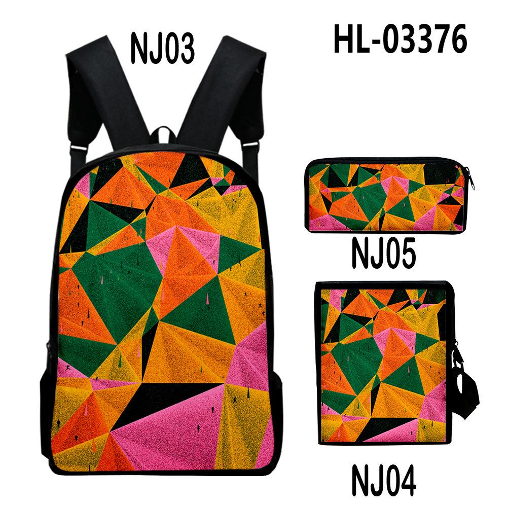 Classic Novelty Creative color blocking 3D Print 3pcs/Set School Bags Laptop Daypack Backpack Inclined shoulder bag Pencil Case