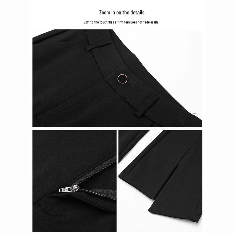 Women's Black High-Waisted Slit Micro-Flare Pants - Slimming & Stylish for Spring & Autumn 2024