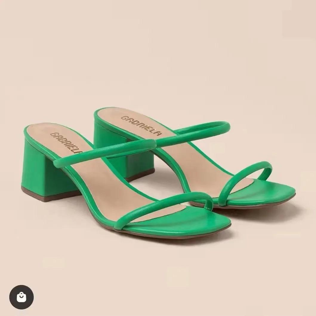 

модные женские тапочки с открытым носком, модные однотонные босоножки на квадратном каблуке, сексуальные пляжные шлепанцы, туфли-лодочки Sandalias De Mujer 2024 36