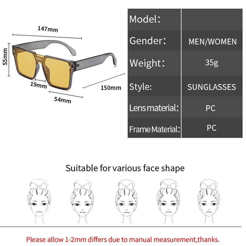 1Pc Fashion Oversized Square Sunglasses Women Men Retro Mirror Lens Eyewear Shades UV400 Protection Punk Sun Glasses New