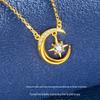 Vietnam Sand Gold Diamond Star & Moon Necklace – Gold-Plated Brass Pendant, Women's Minimalist Luxury Design
