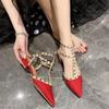 Women's Fashion Single Shoes Pointed Toes Low Heels 2025 Summer Bag Head One-word Buckle Strap Thick Heel Versatile Sandals Women