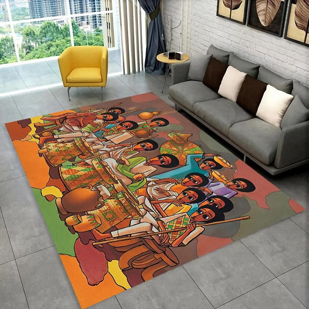 3D Africa Ethiopian Painting Art Carpets Cartoon Area Rug ,Carpet for Home Living Room Sofa Doormat Decor,Non-slip Floor Mats