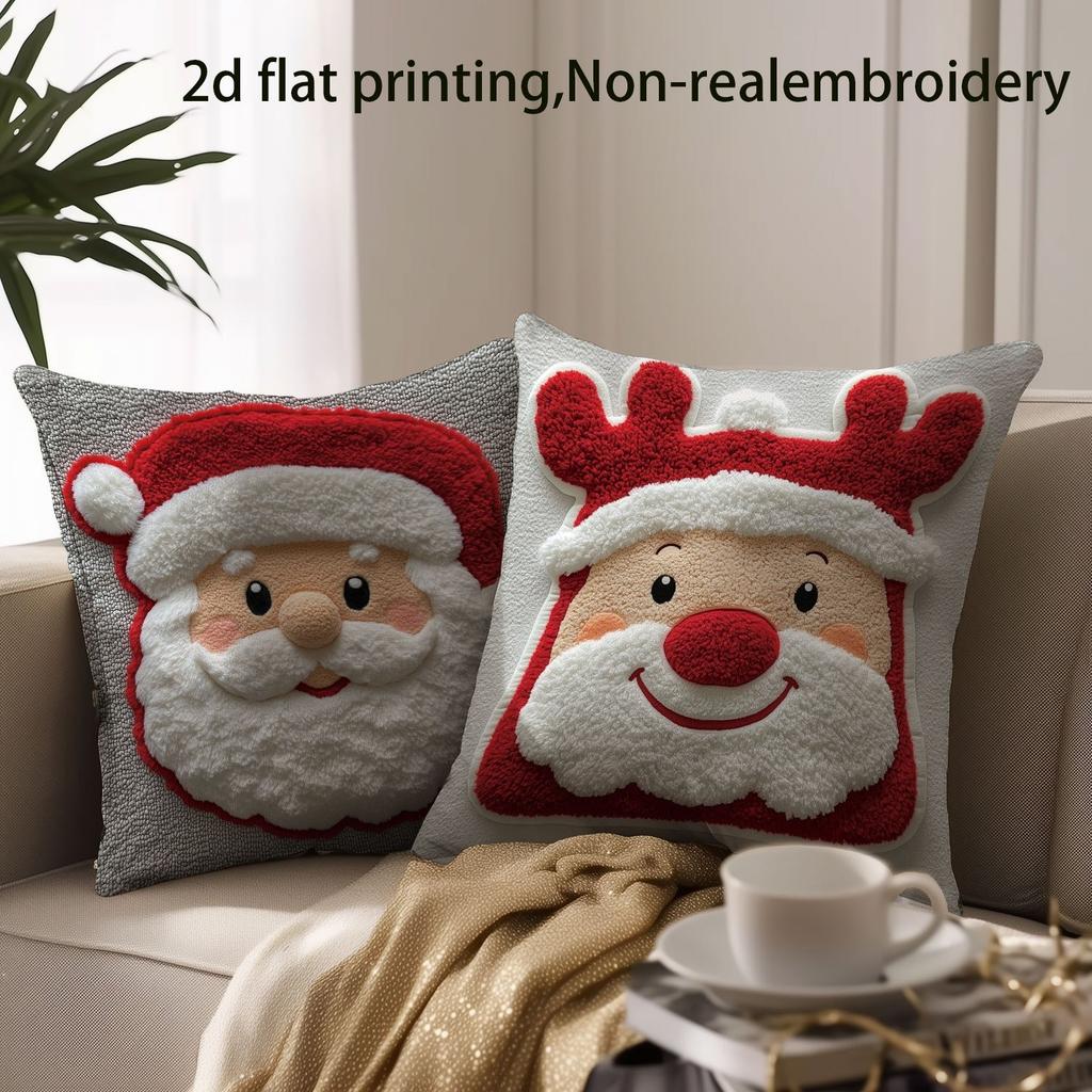 Christmas Is Cute and fun!Santa Claus & Snowman Pattern On Pillowcase New Year Home Decoration 2d Flat Printing