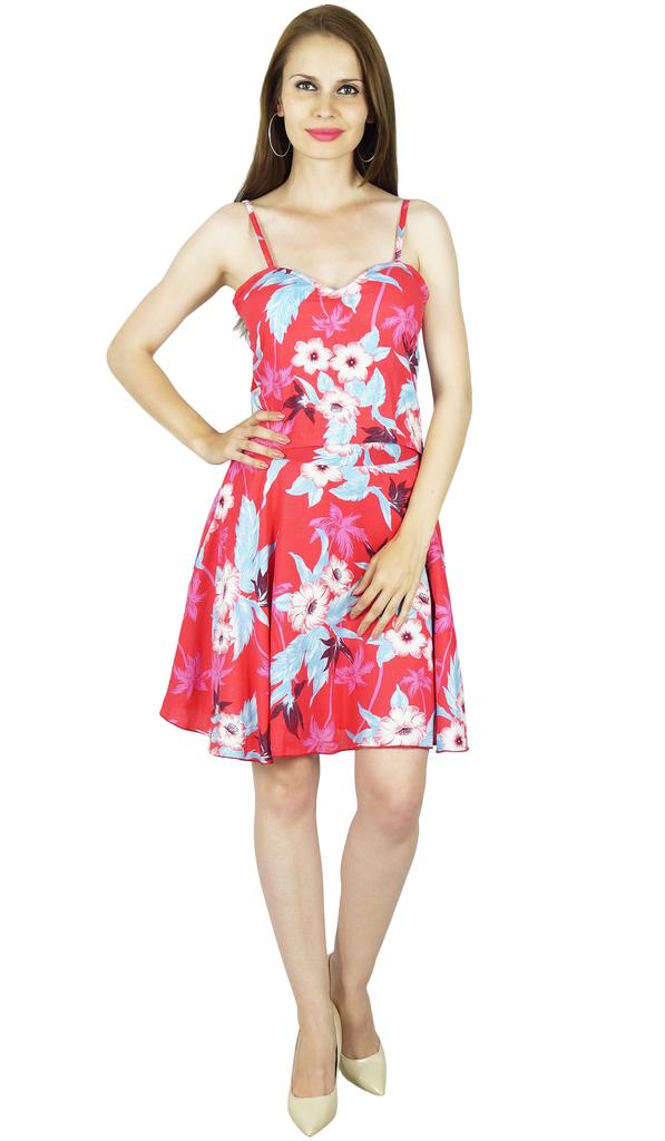 Bimba Women Spaghetti Strap Knee Length Dress Summer Beach Clothing