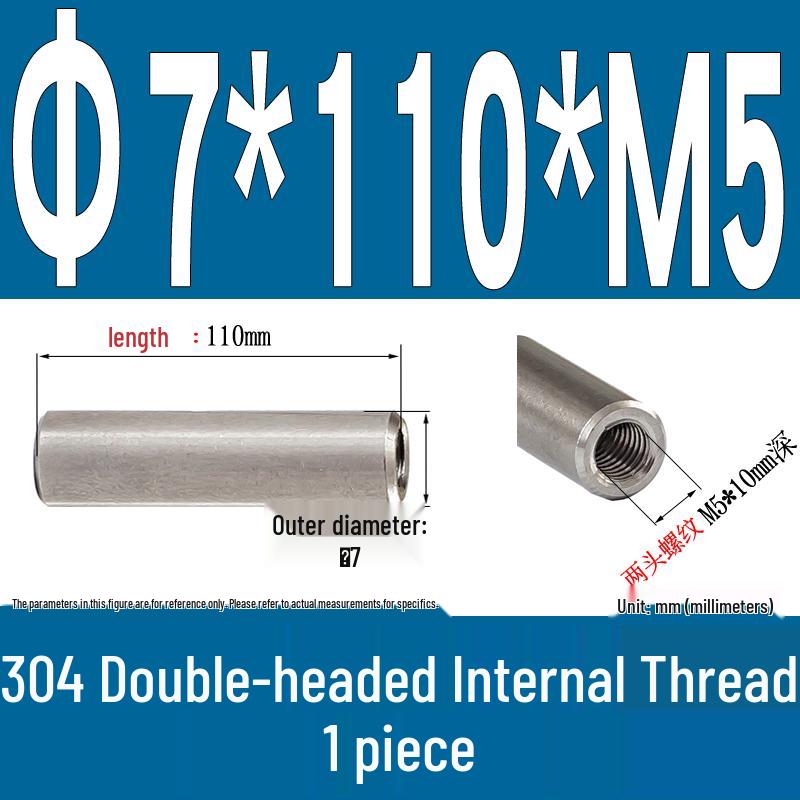 Stainless Steel 304 Double-Ended Threaded Cylindrical Guide Pin with Dual-End Holes