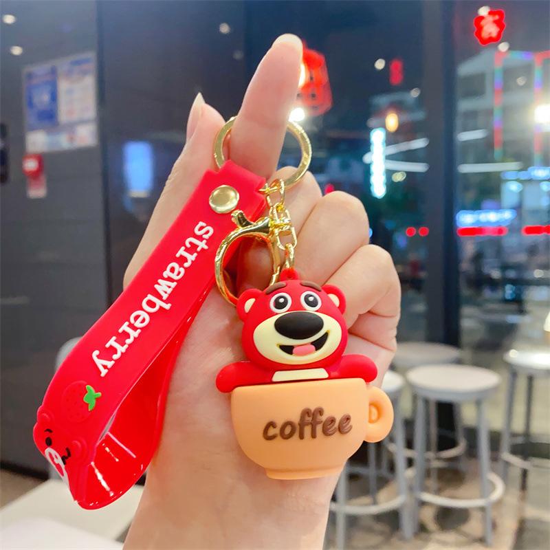 Cute Creative Gluttonous Strawberry Bear Keychain Pendant Car Key Chain Exquisite Bag Pendant Small Gift