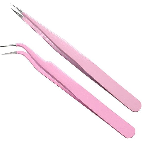 MAXLEAF 2PCS Stainless Tweezers Straight Curved Tweezers for Stickers Eyelash Extensions Precision Electronics Nail Rhinestone Jewelry, Scrapbooking