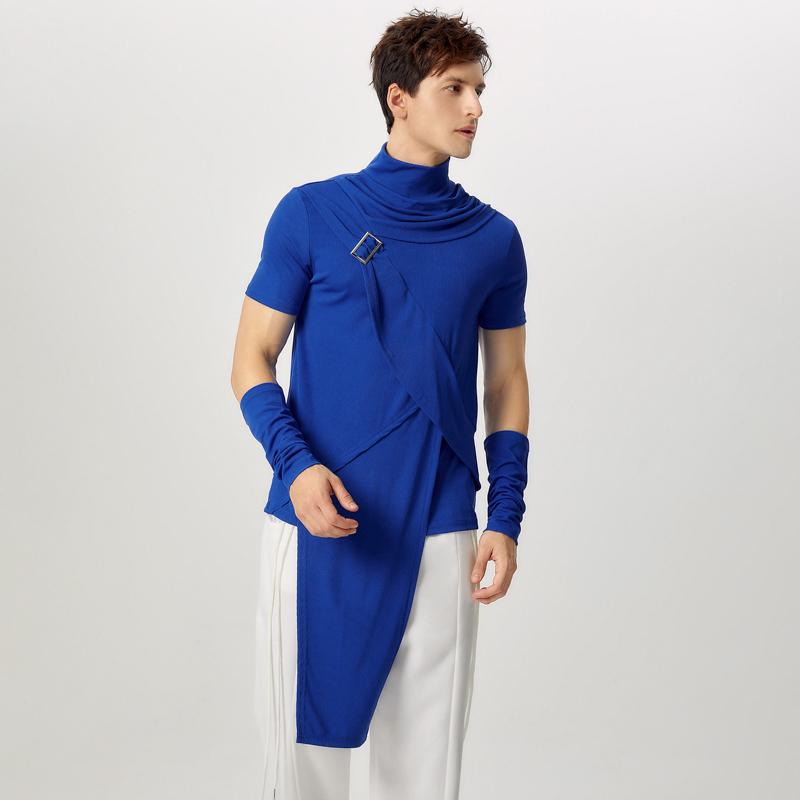 

INCERUN Men Turtleneck Oversleeve Casual Thin Rib Irregular Cross T-Shirts Tops 3XL синий