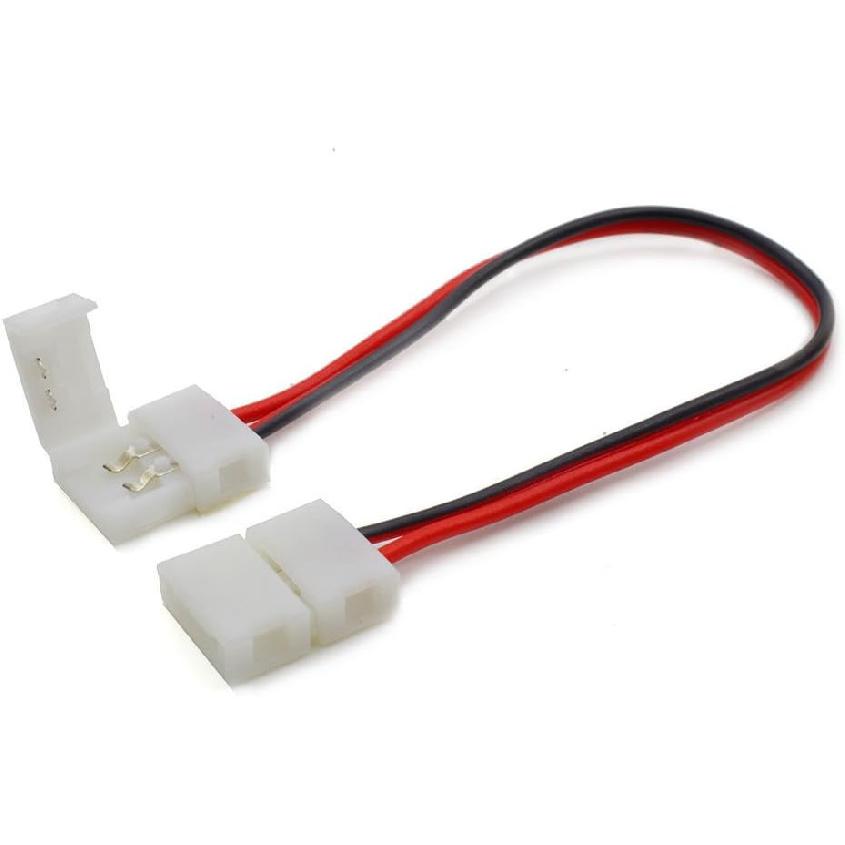 LightingWill 10pcs Pack Strip to Strip with Wire Solderless Snap Down 2Conductor LED Strip Connector for 10mm Wide 5050 5630 Single Color Flex LED