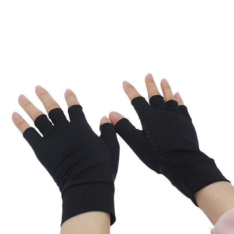 Outdoor Radfahren Halbfinger Kupferfaser Fitnesshandschuhe mit Silikon Anti-Rutsch-Griff