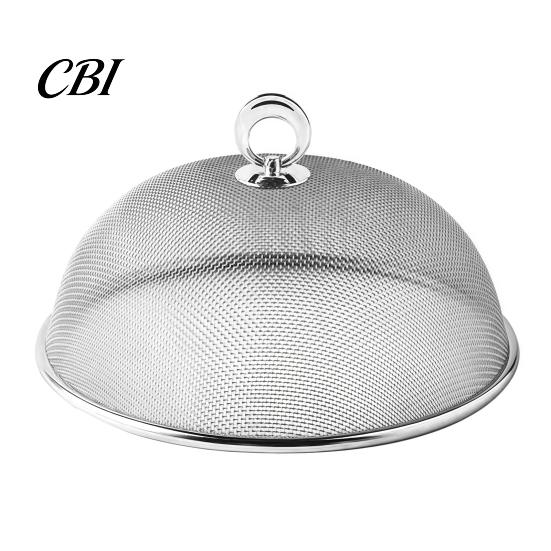 Protective Food Mesh Screen for Fruit Stainless Steel Cover with Handle, Round Portable Sturdy Metal Snacks Protector, Durable Guard Dishes