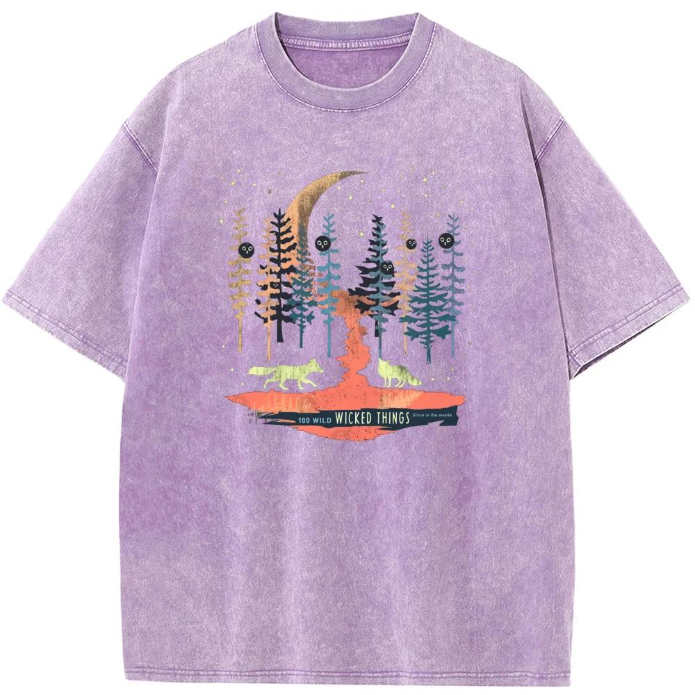 Camiseta Unisex Lavada Floresta Novidade Algodão Verão Gola O Descolorida Camiseta Engraçada Casual Solta Bleach Tops Tee