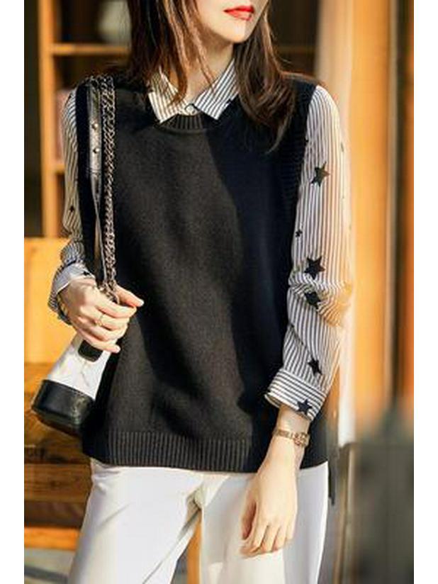 Women's Knitted Wool Vest: Short Round Neck Sweater for Layering In Spring and Autumn.
