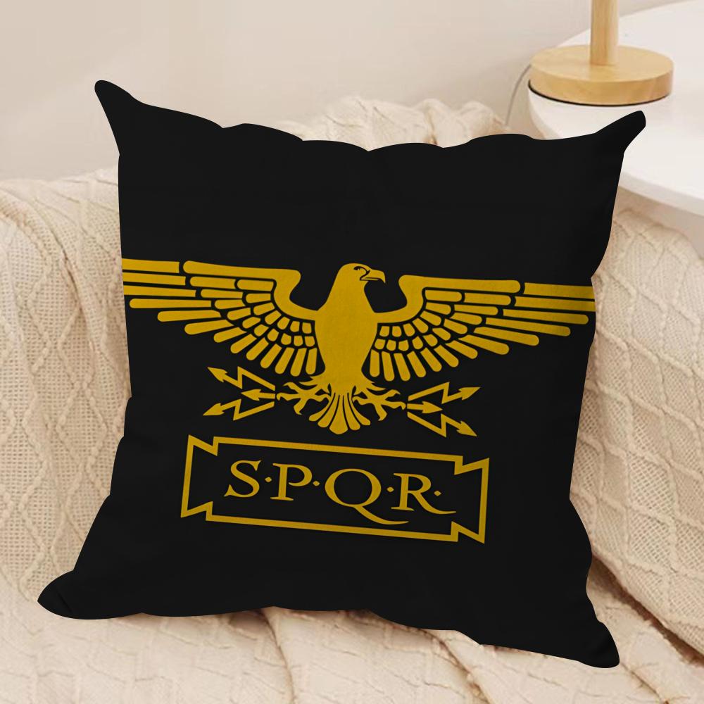 Gold Imperial Eagle Rome Spqr Cushion Cover Silky Short Plush Invisible Zipper Dustproof Sofa Pillow Case For Home Decor