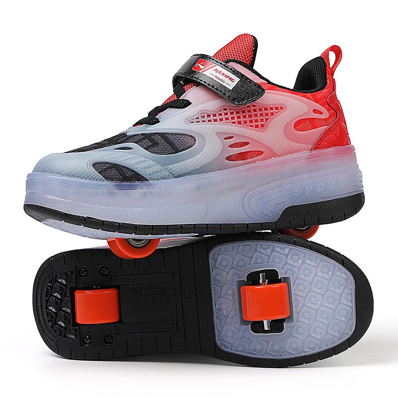 Boys Lights Sports Shoes Rubbing Shoes Charging /Disassembling Tow Wheels Slide Shoes LED Kids Glowing Sneakers